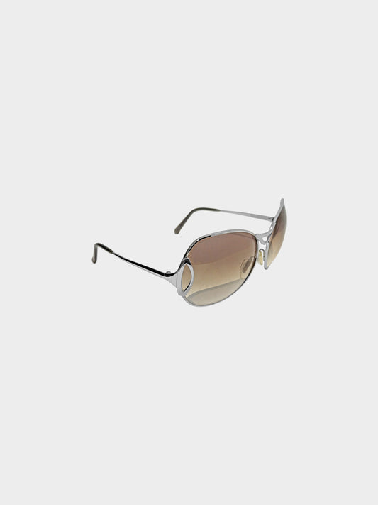 Christian Dior 1990s Brown and Silver Aviator Sunglasses