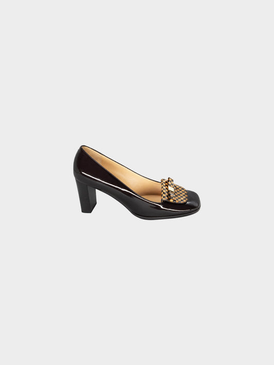 Louis Vuitton 2002 Brown and Black Patent Leather Damier Checkered Mary Jane Pumps