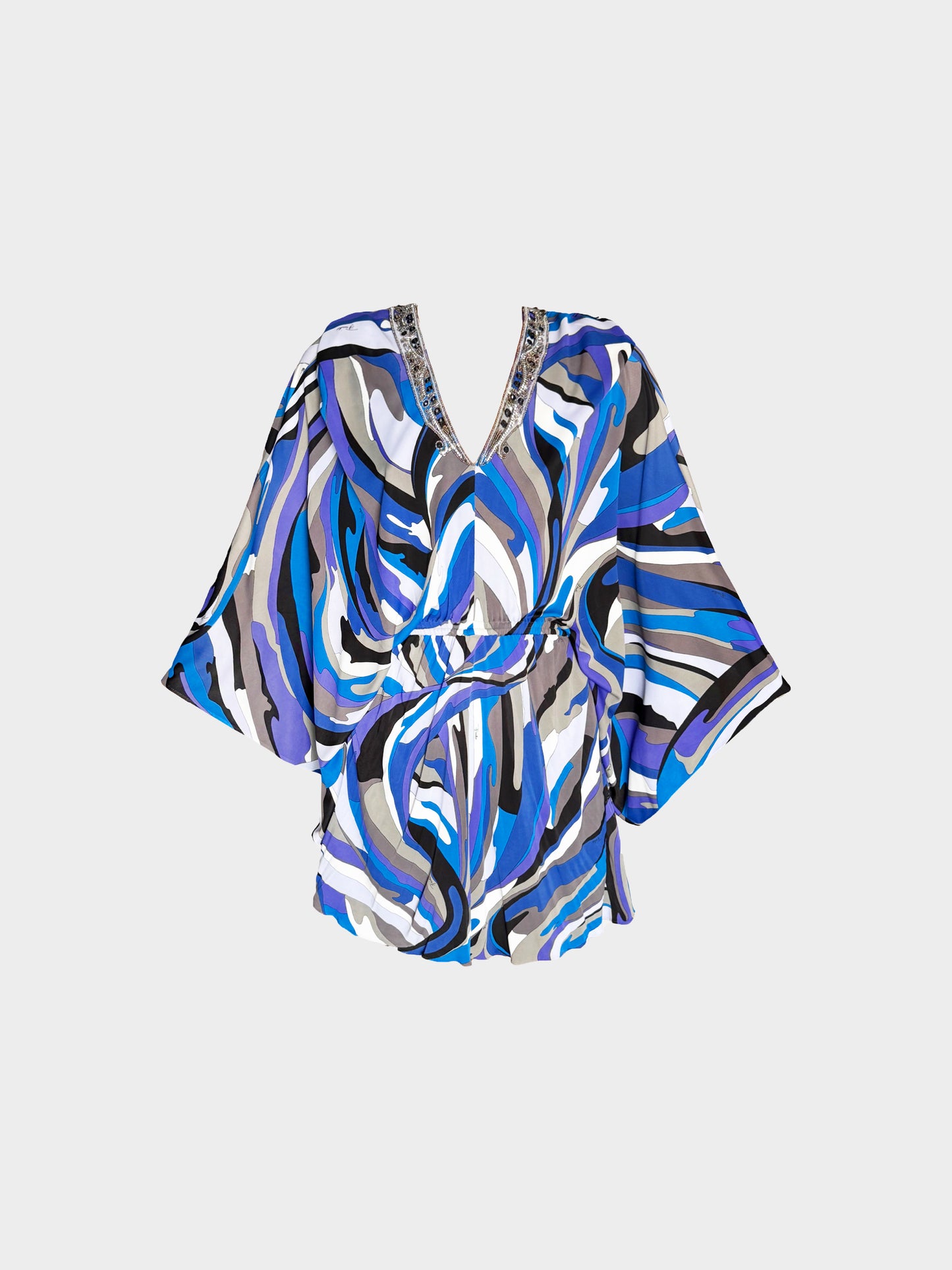 Emilio Pucci 2010s Blue and Black Geometric Print Beaded Dress/Top