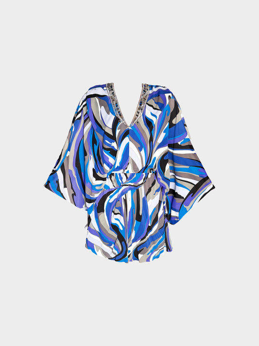 Emilio Pucci 2010s Blue and Black Geometric Print Beaded Dress/Top