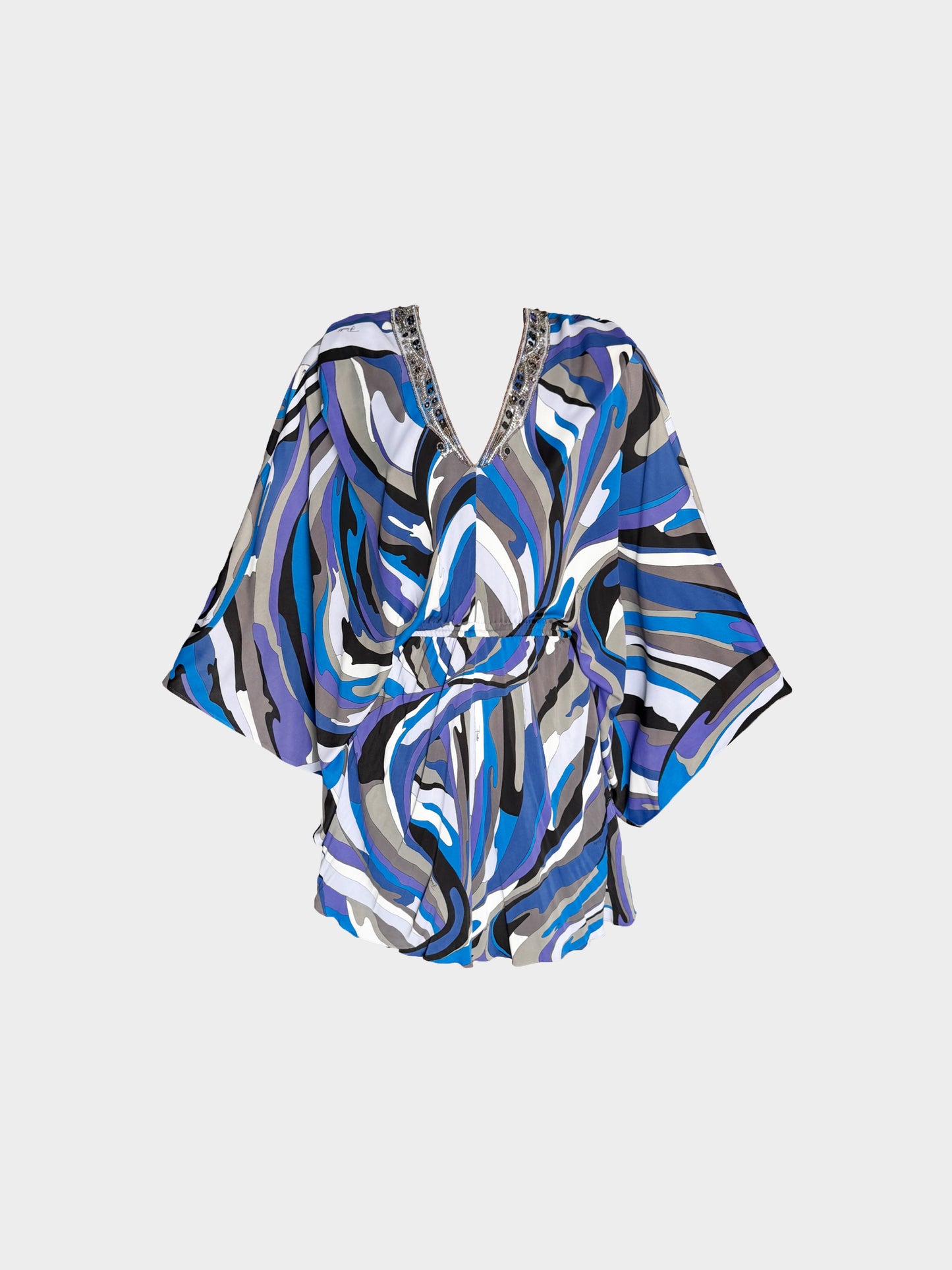 Emilio Pucci 2010s Blue and Black Geometric Print Beaded Dress/Top