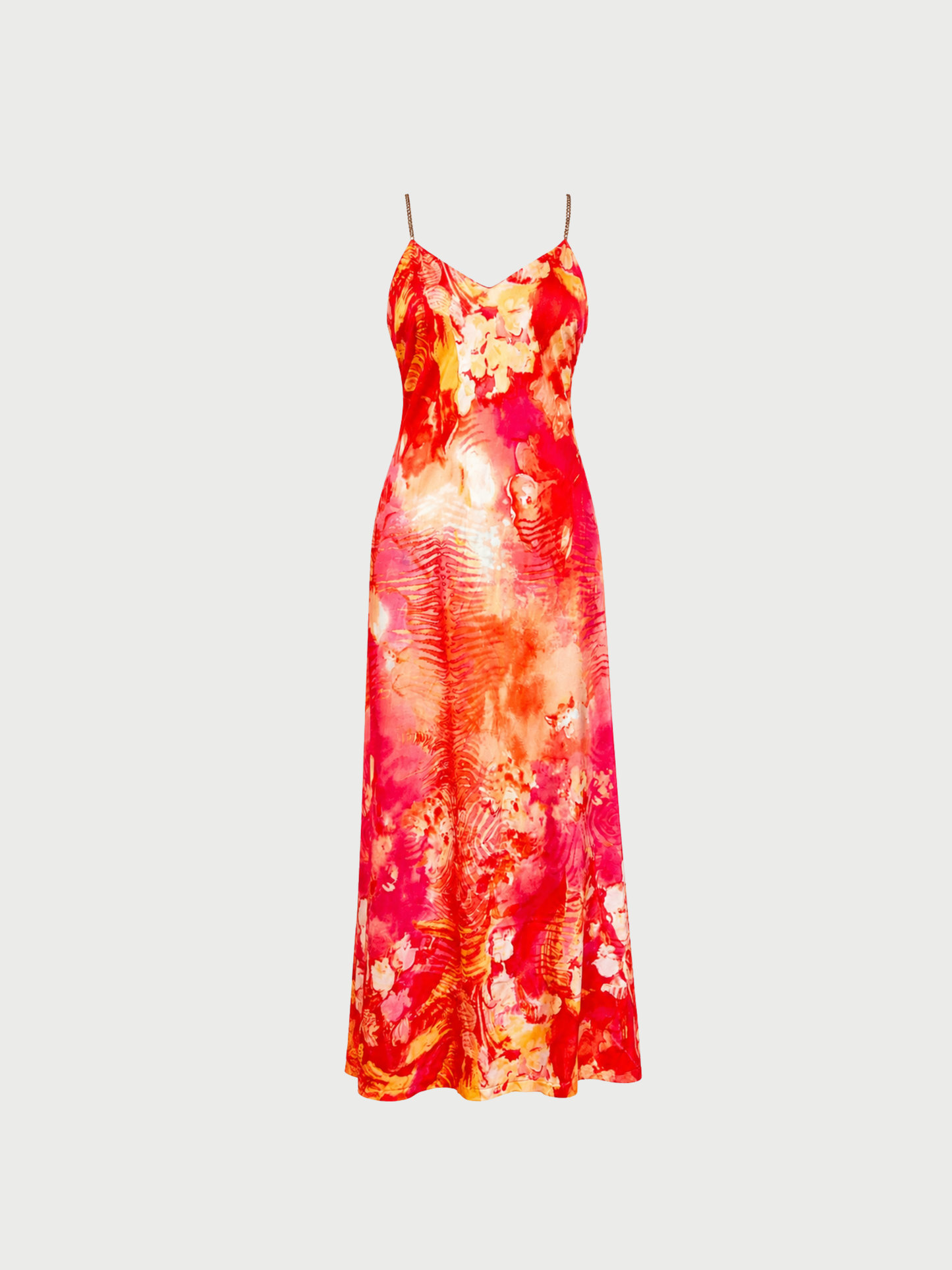 Roberto Cavalli Class 2000s Red Pink Printed Slip Maxi Dress