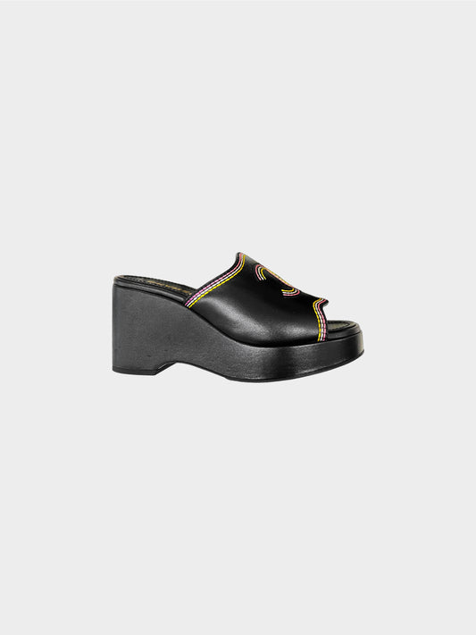 Chanel 2021 Multicolor Stitched CC Wedge Mules