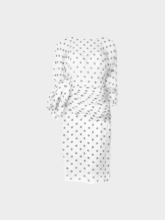 Vicky Tiel 1980s White Polka Dot Chiffon Dress