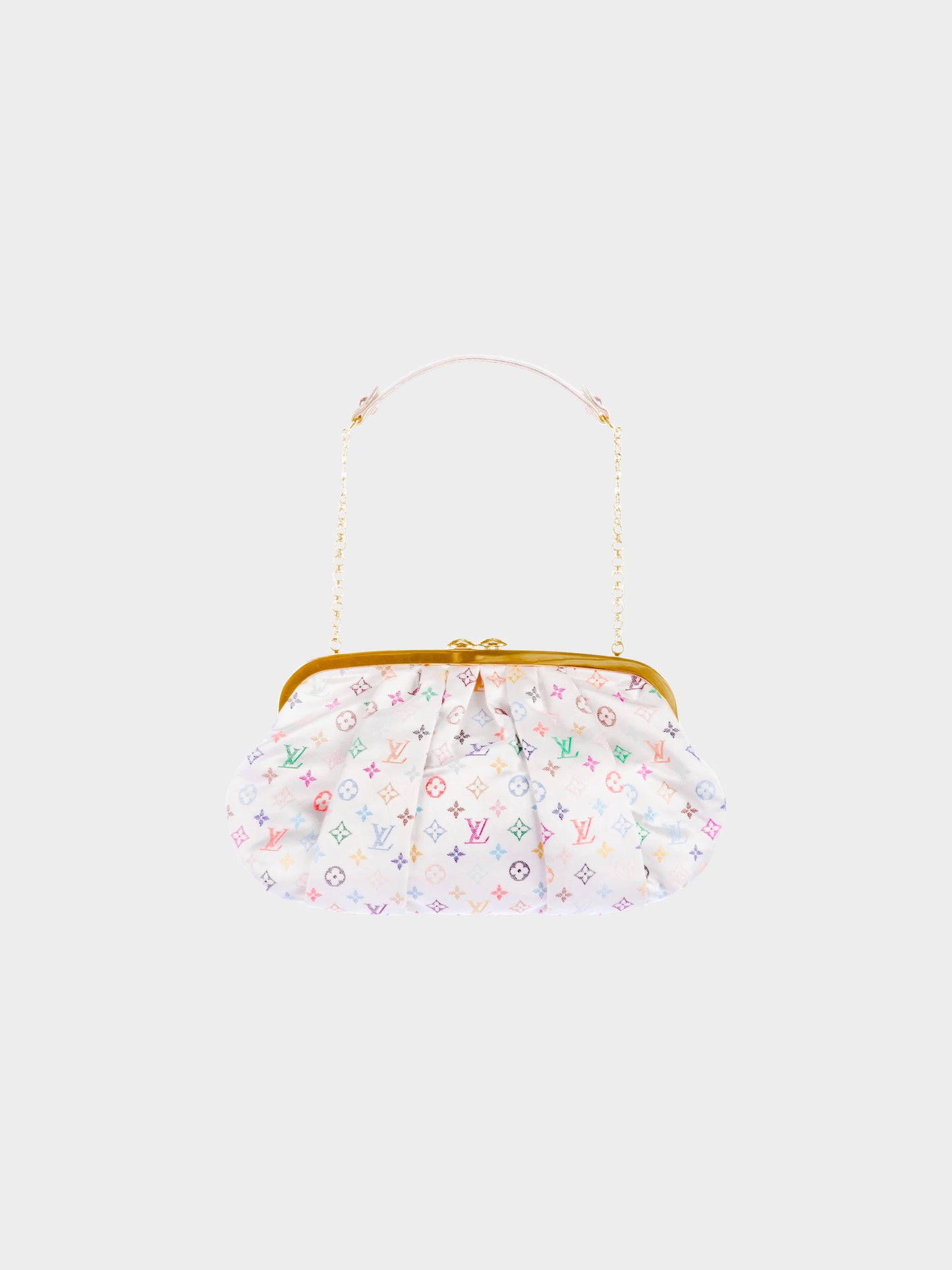 Louis Vuitton 2006 White Satin Multicolor Monogram Aumoniere Evening Bag