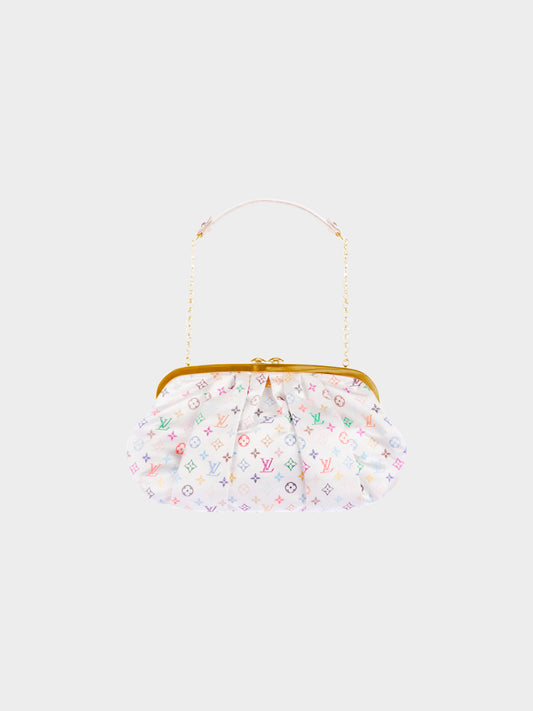 Louis Vuitton 2006 White Satin Multicolor Monogram Aumoniere Evening Bag