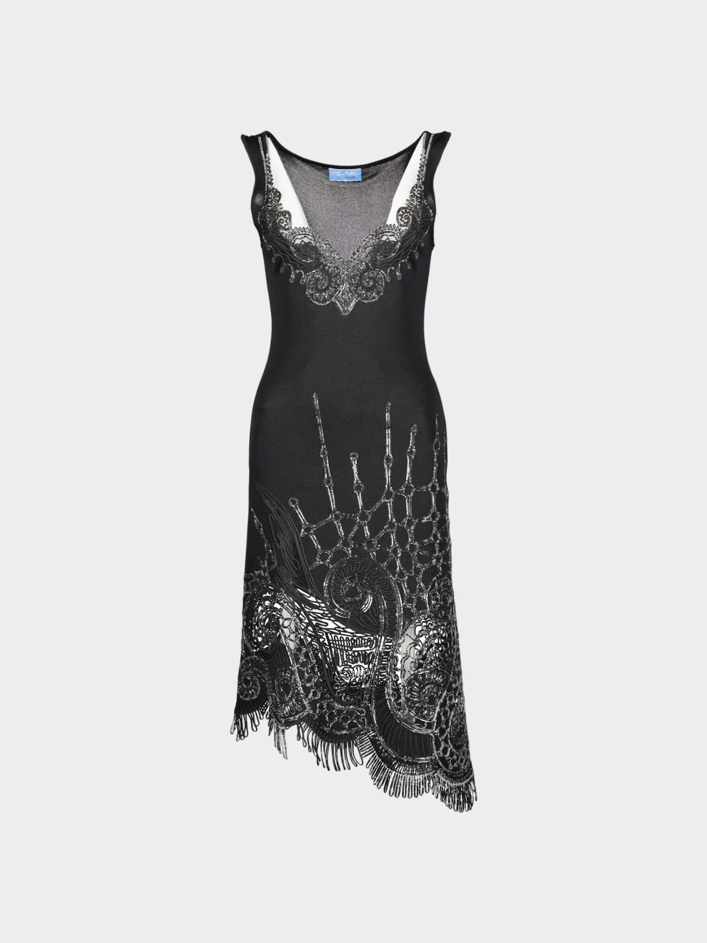 Thierry Mugler 1990s Black Asymmetrical Vinyl Lace Dress