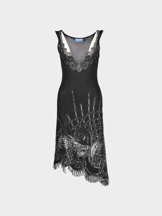 Thierry Mugler 1990s Black Asymmetrical Vinyl Lace Dress