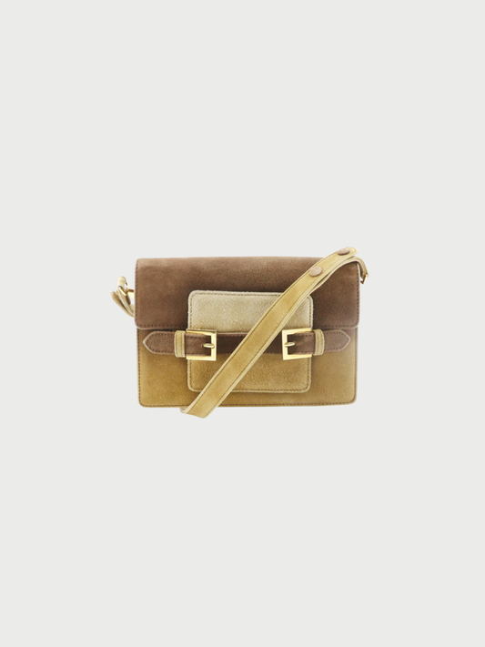 Fendi 2000s Beige Suede Classic Flap Shoulder Bag