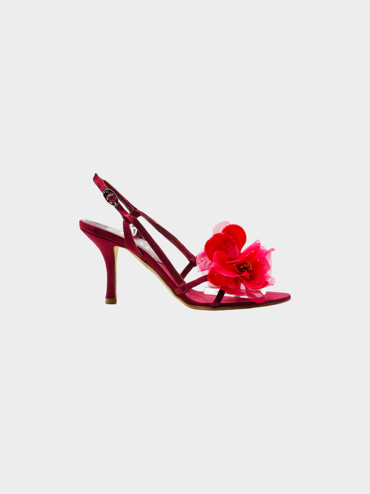 Christian Dior by John Galliano 2000s Burgundy Rose Satin Slingback Heels