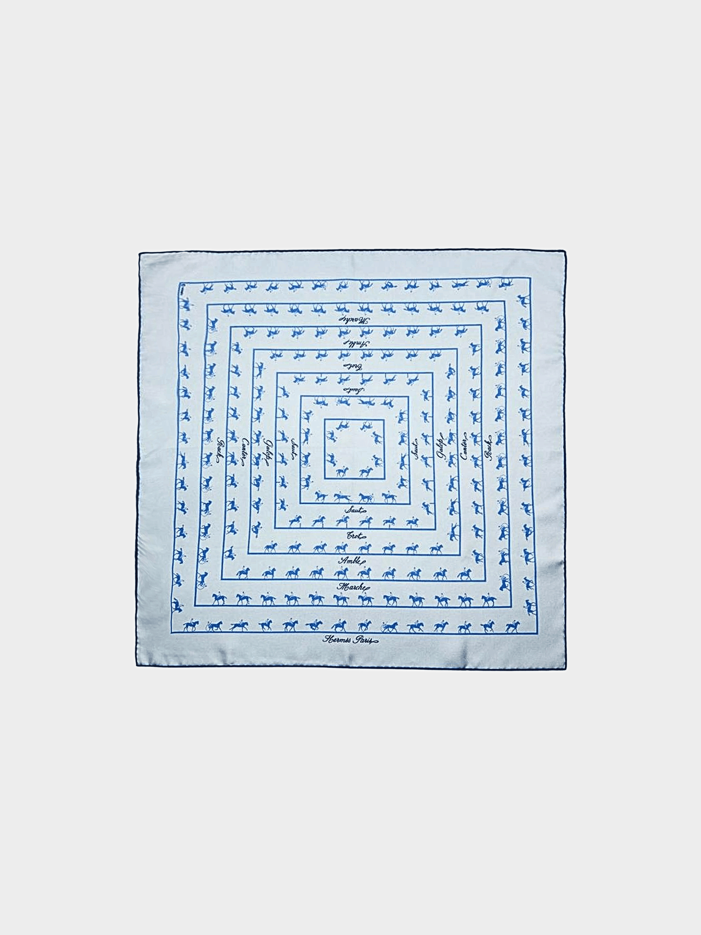 Hermes 1990s Baby Blue Saut Galop Canter Silk Square Scarf