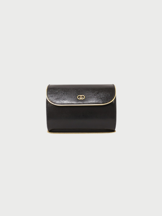 Gucci 2000s Black Lizard GG Shoulder Bag
