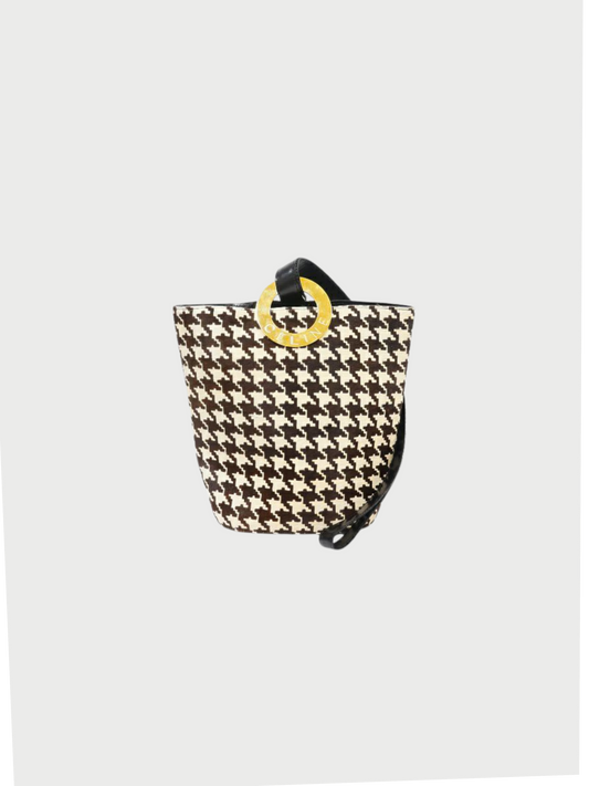 Celine 2000s Brown White Black Calf Hair Circle Logo Shoulder Bag