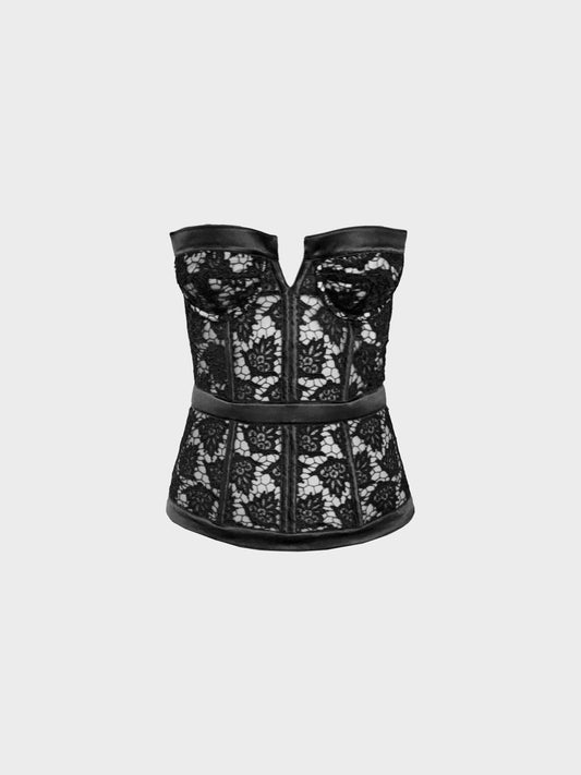 La Perla 2010s Black Floral Lace Bustier Top