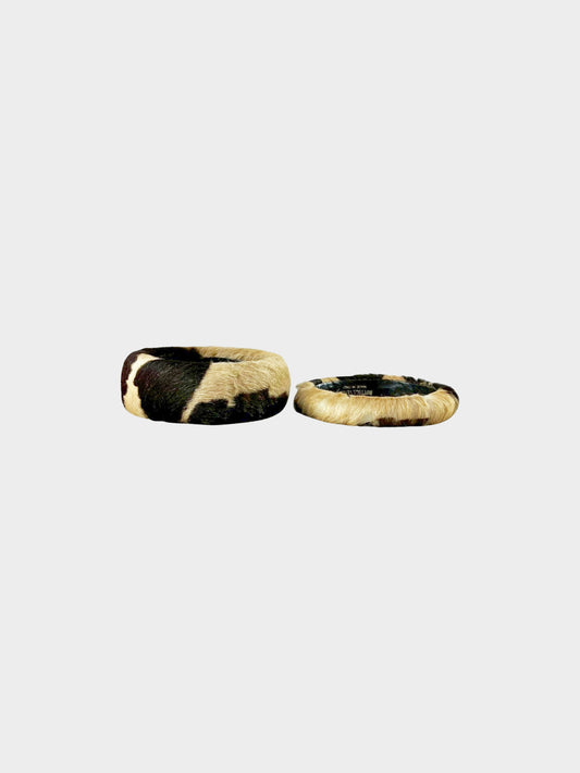 Bottega Veneta 2000s Rare Pony Hair Leather and Fur Bangle Cuff Set