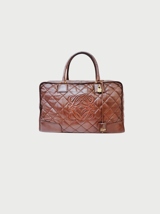 Loewe 1990s Brown Leather Anagram Boston Bag