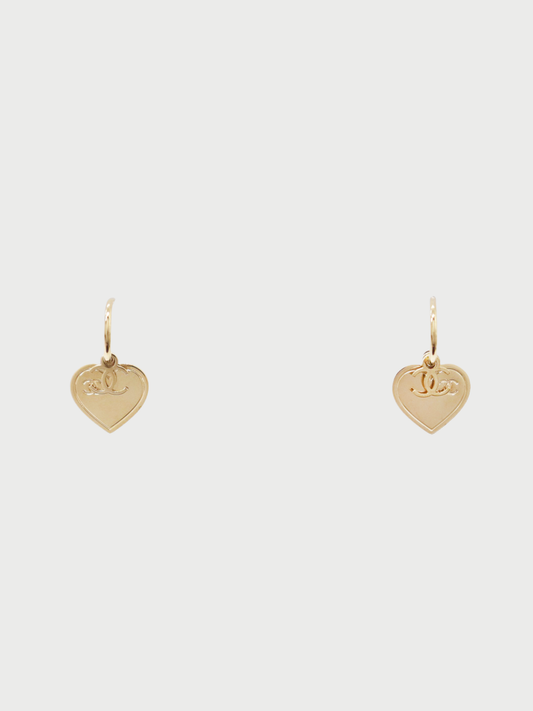 Chanel 2017 Gold Plated Metal COCO Hoop Heart Earrings