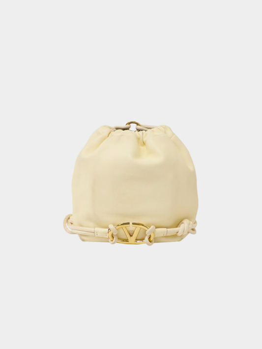 Valentino 2000s Ivory Leather V Logo Pouf Bucket Shoulder Bag