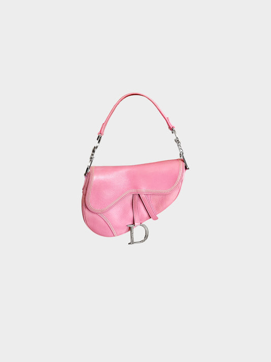 Christian Dior 2005 Pink Calfskin Leather Saddle Bag