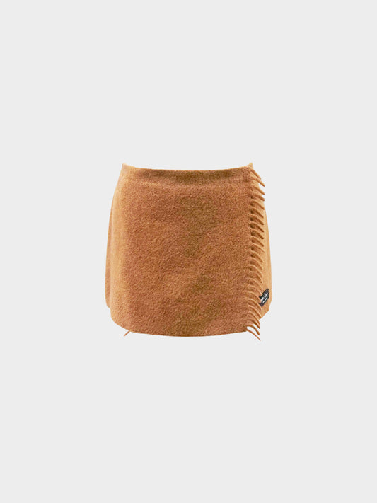 Prada 2023 Camel Brown Cashmere Scarf Mini Wrap Skirt