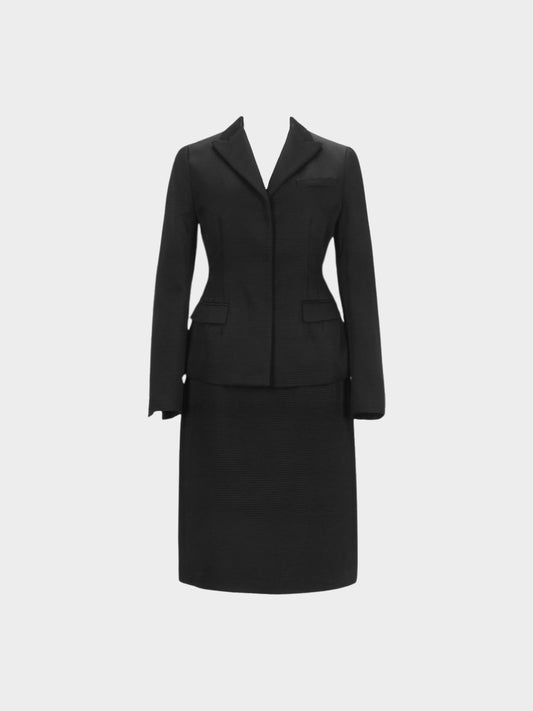 Prada 2010s Black Ottoman-style Jacket and Skirt Set
