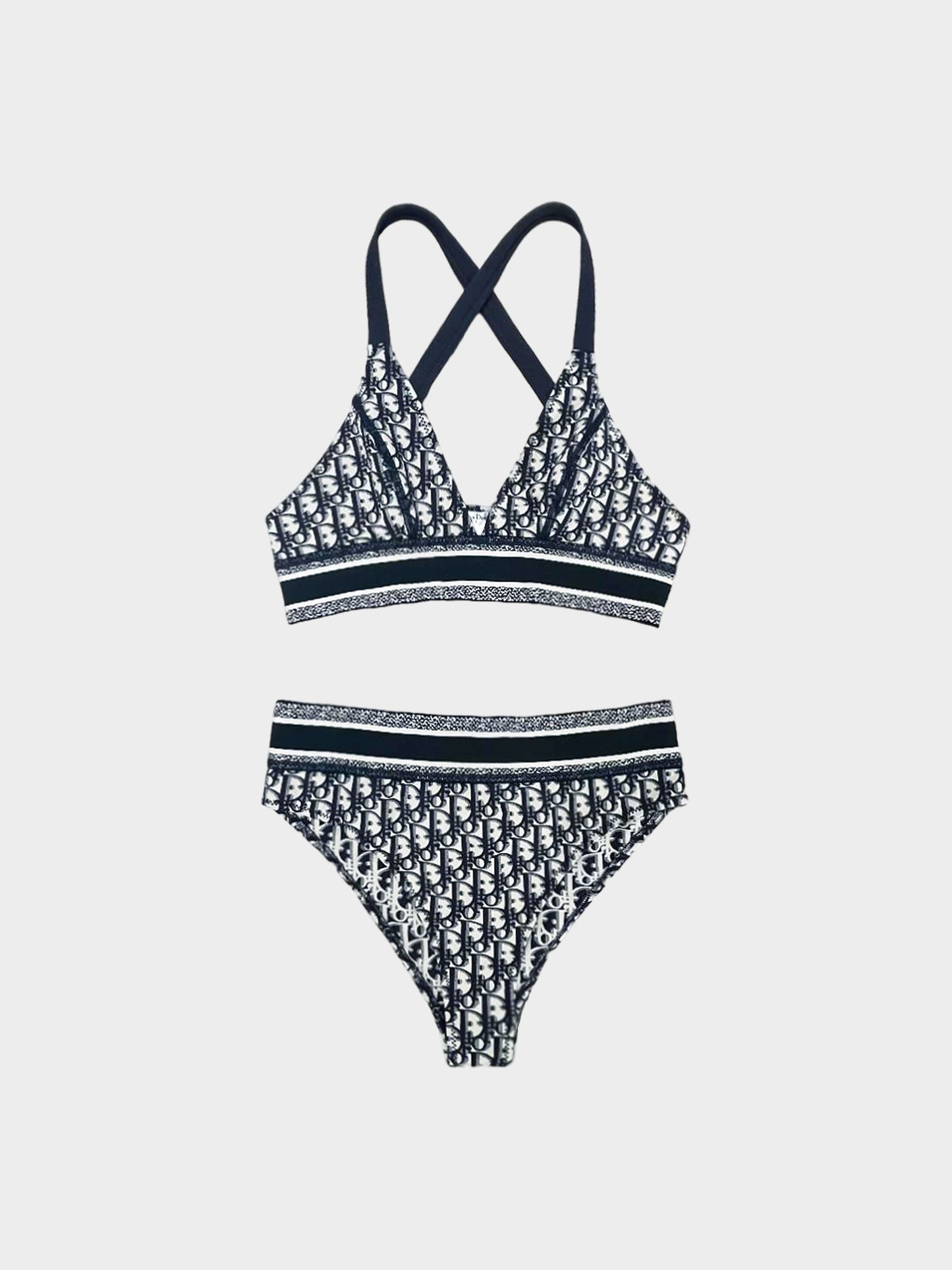 Christian Dior 2000s Navy Monogram Two-Piece Bikini