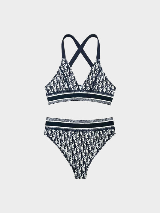 Christian Dior 2000s Navy Monogram Two-Piece Bikini