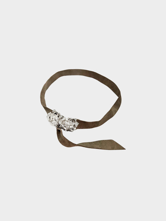 Yves Saint Laurent 1990s Rare Brown Suede and Silver Metal Buckle Belt