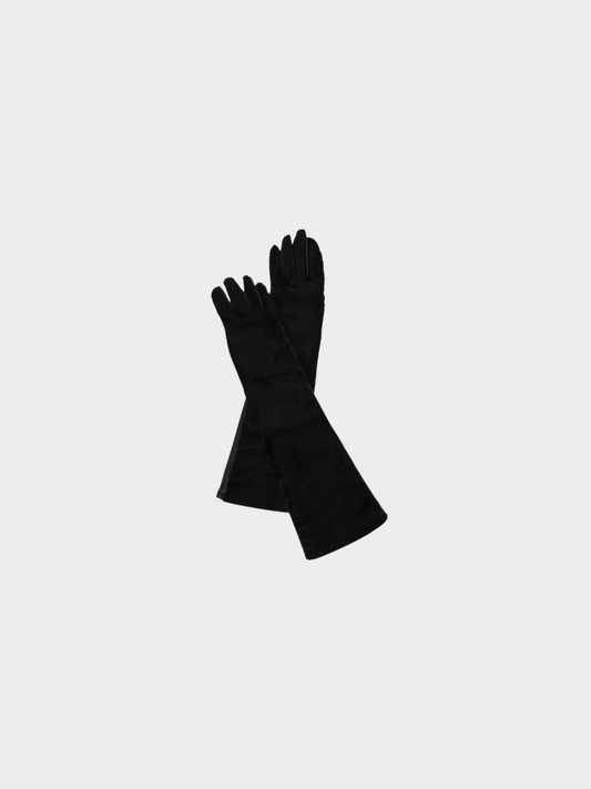 Prada 2000s Black Leather Lamb Fur Long Gloves