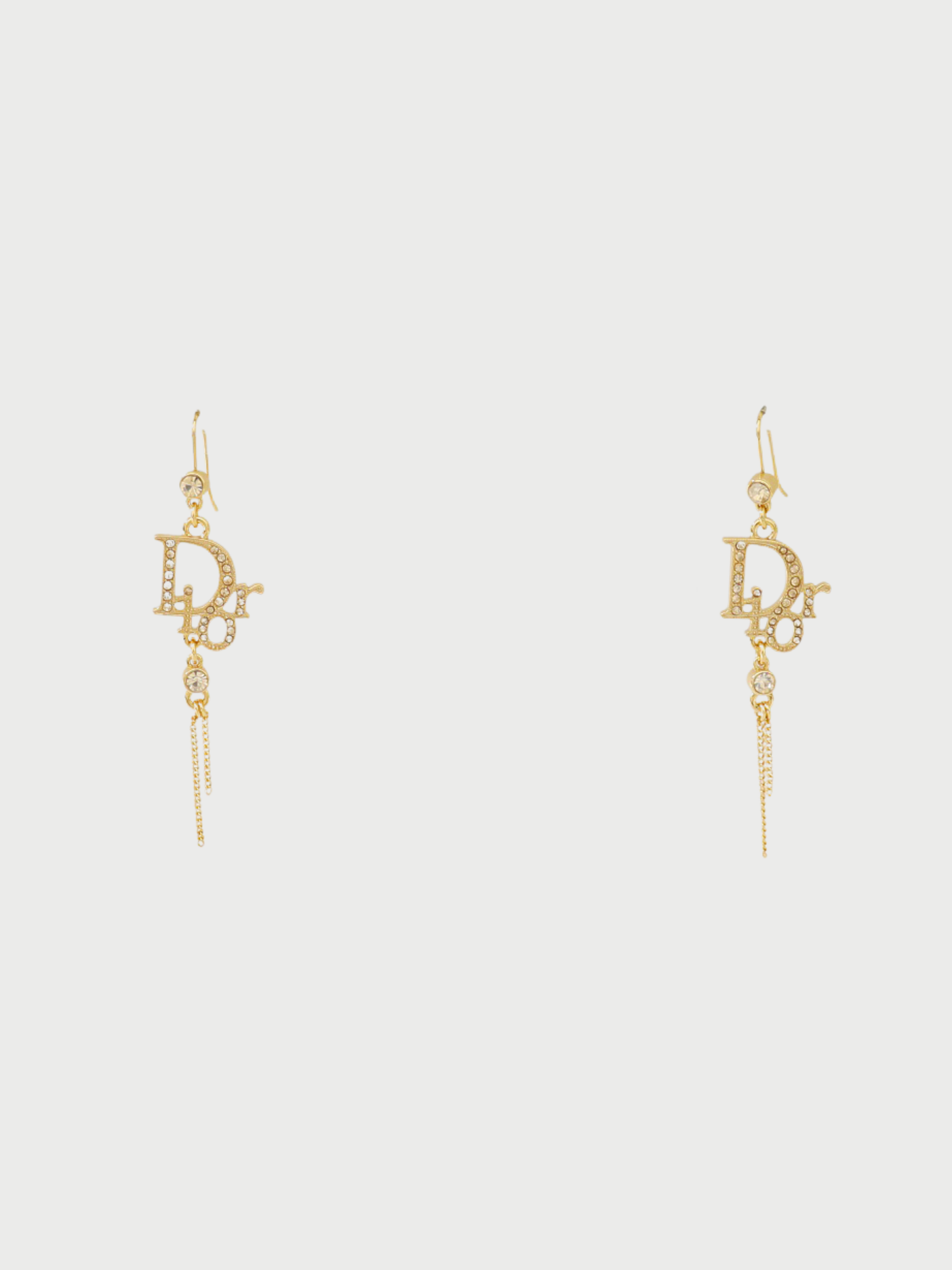 Christian Dior 2000s Gold Plated Metal Rhinestone CD Drop Earrings