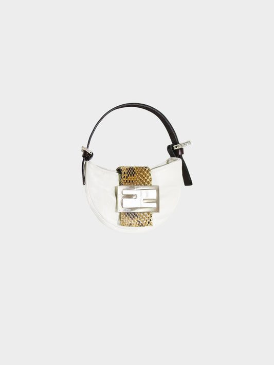 Fendi 2000s White Leather and Brown Python Mini Croissant Bag