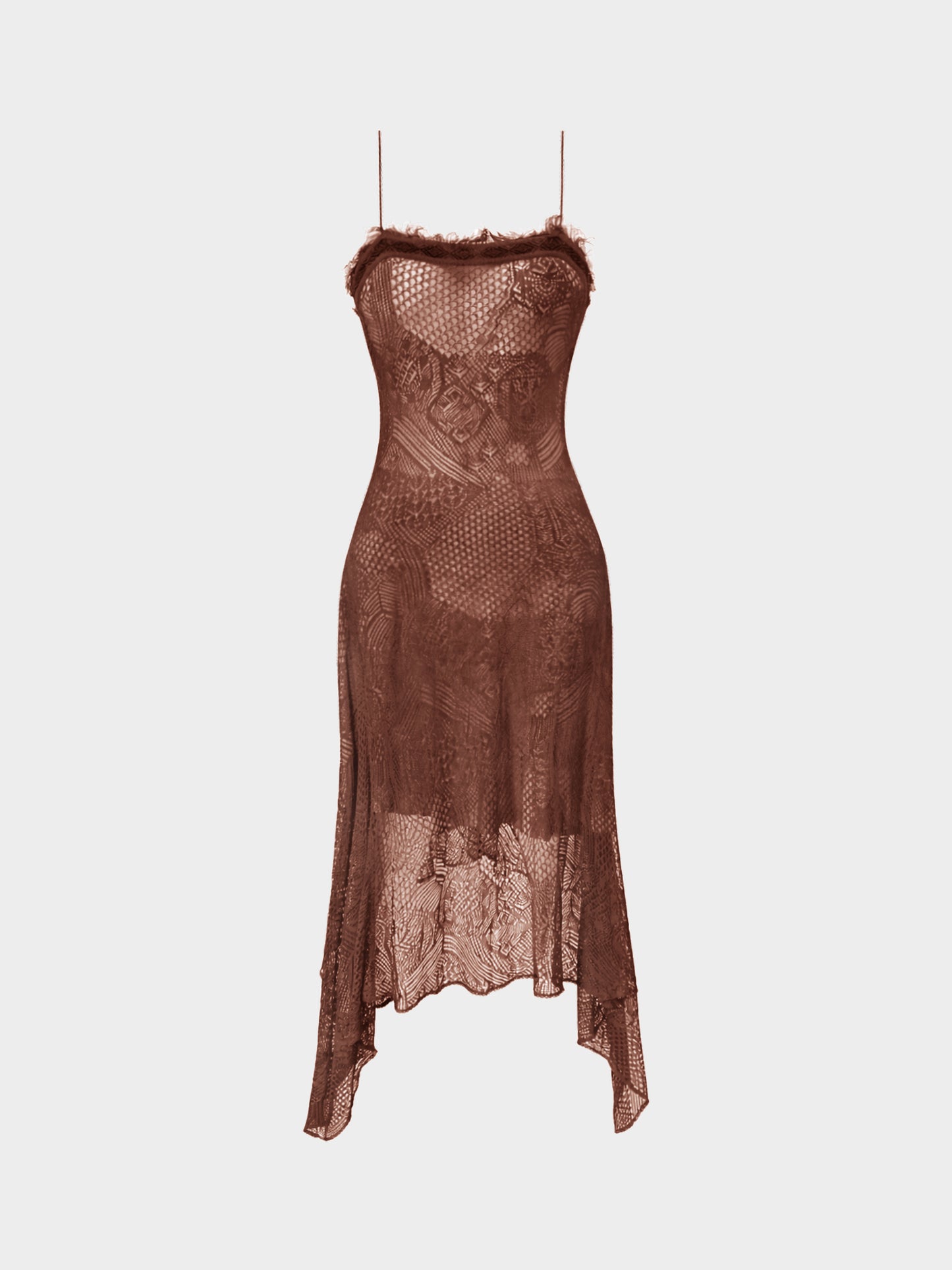 Guy Laroche 2003 Rare Runway Brown Abstract Pattern Sheer Long Dress