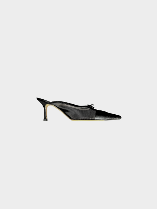 Chanel 2000s Black Mesh CC Logo Mule Heels