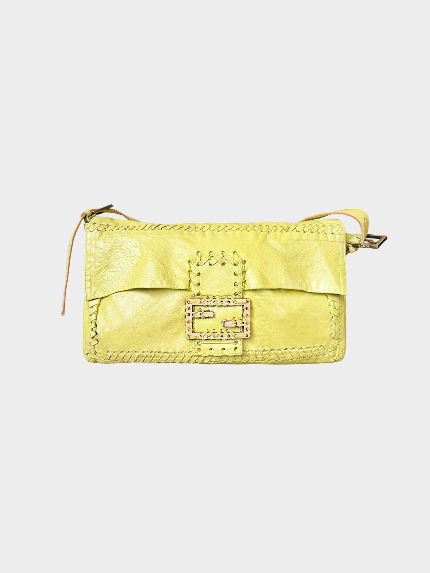 Fendi 2005 Yellow Leather Whipstitch XL Baguette
