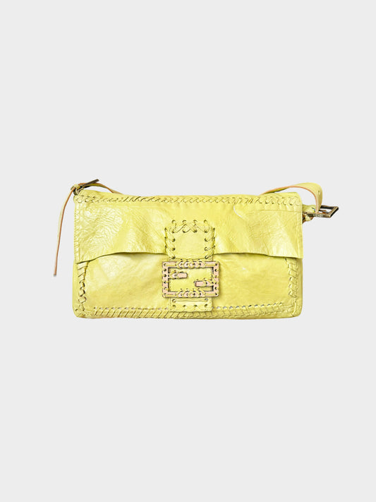 Fendi 2005 Yellow Leather Whipstitch XL Baguette