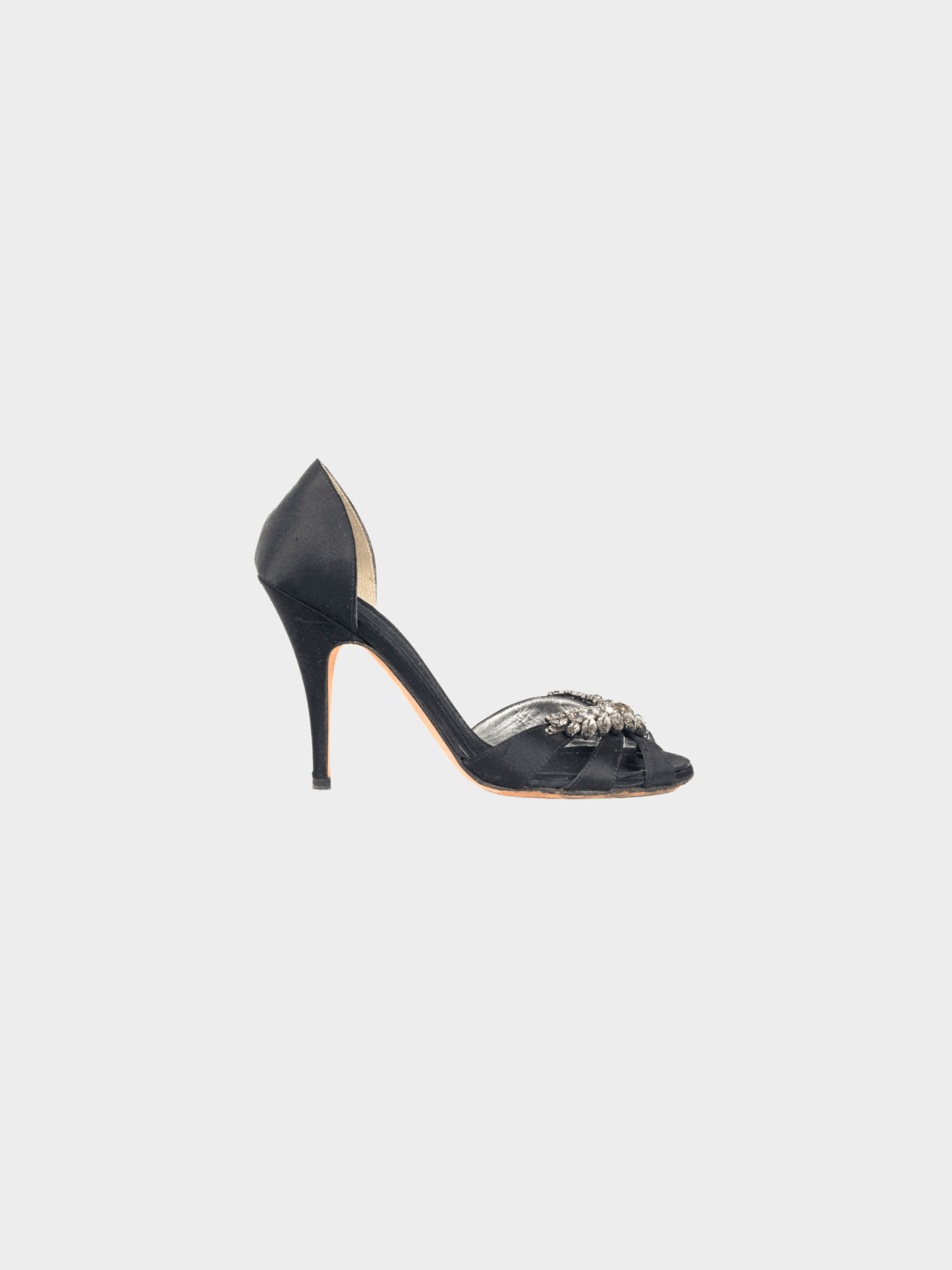 Giuseppe Zanotti 2010s Taz Black Silk-Satin Crystal-Embellished Peep-Toe Heels