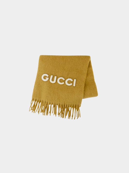 Gucci 2000s Brown Logo Wool Mohair Scarf