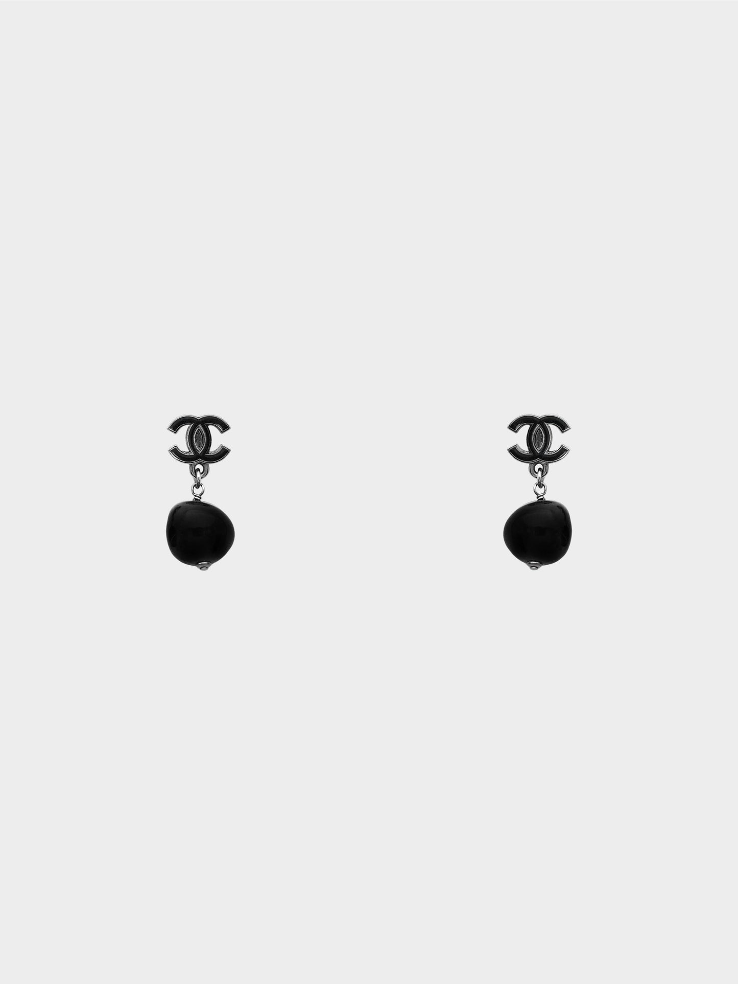 Chanel Cruise 2010 Gunmetal Silver CC Resin Drop Earrings