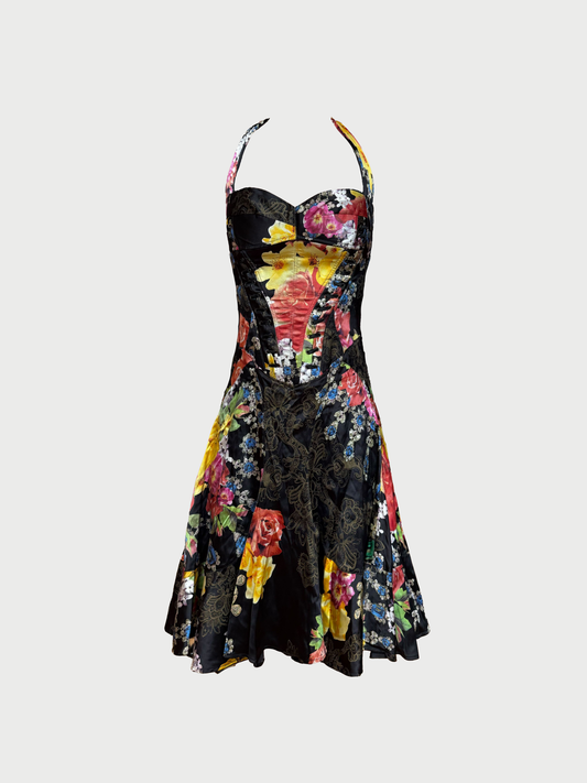 Roberto Cavalli Just Cavalli FW 2005 Black Floral Corset Dress