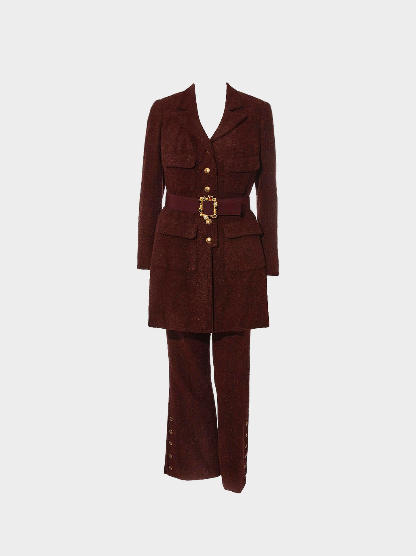 Chanel Couture FW 2001-2002 Rust Brown Bouclé Wool Suit Set