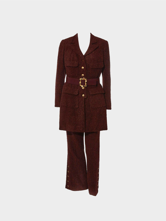 Chanel Couture FW 2001-2002 Rust Brown Bouclé Wool Suit Set