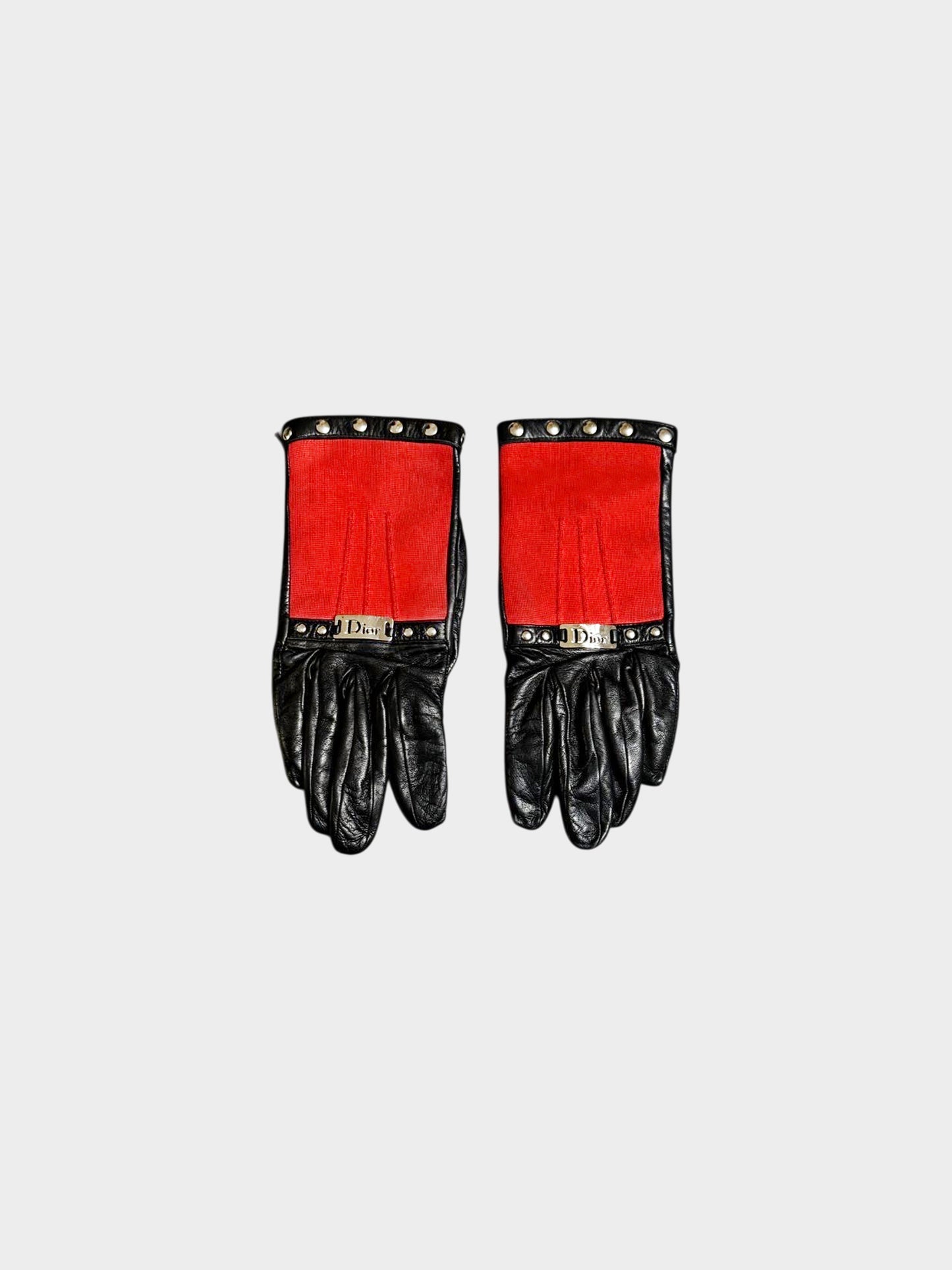 Christian Dior 2010s Black and Red Lambskin Gloves