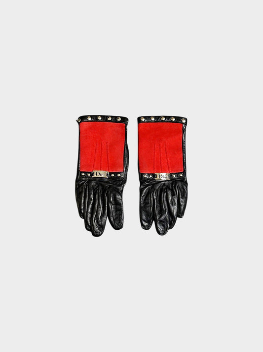 Christian Dior 2010s Black and Red Lambskin Gloves