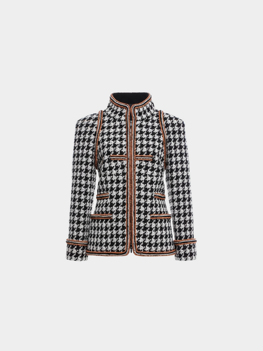 Chanel 2010s Black White Houndstooth Tweed Jacket