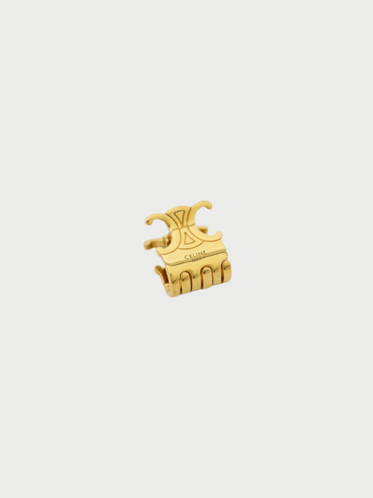 Celine 2020s Gold Plated Metal Triomphe Mini Hair Claw