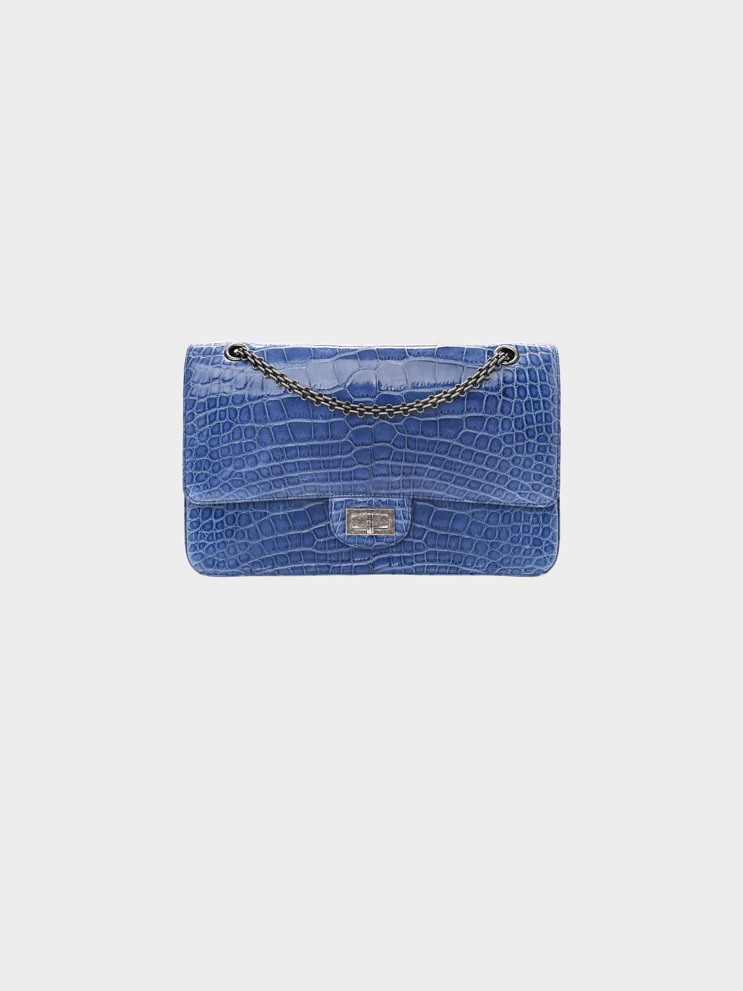 Chanel 2018 Denim Blue Reissue 2.55 Alligator Medium Classic Double Flap Bag
