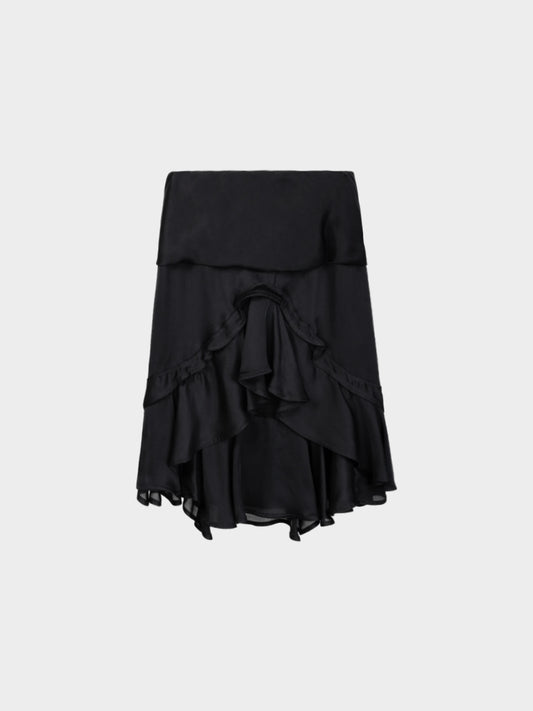 Yves Saint Laurent 2003 Black Ruffled Silk Skirt