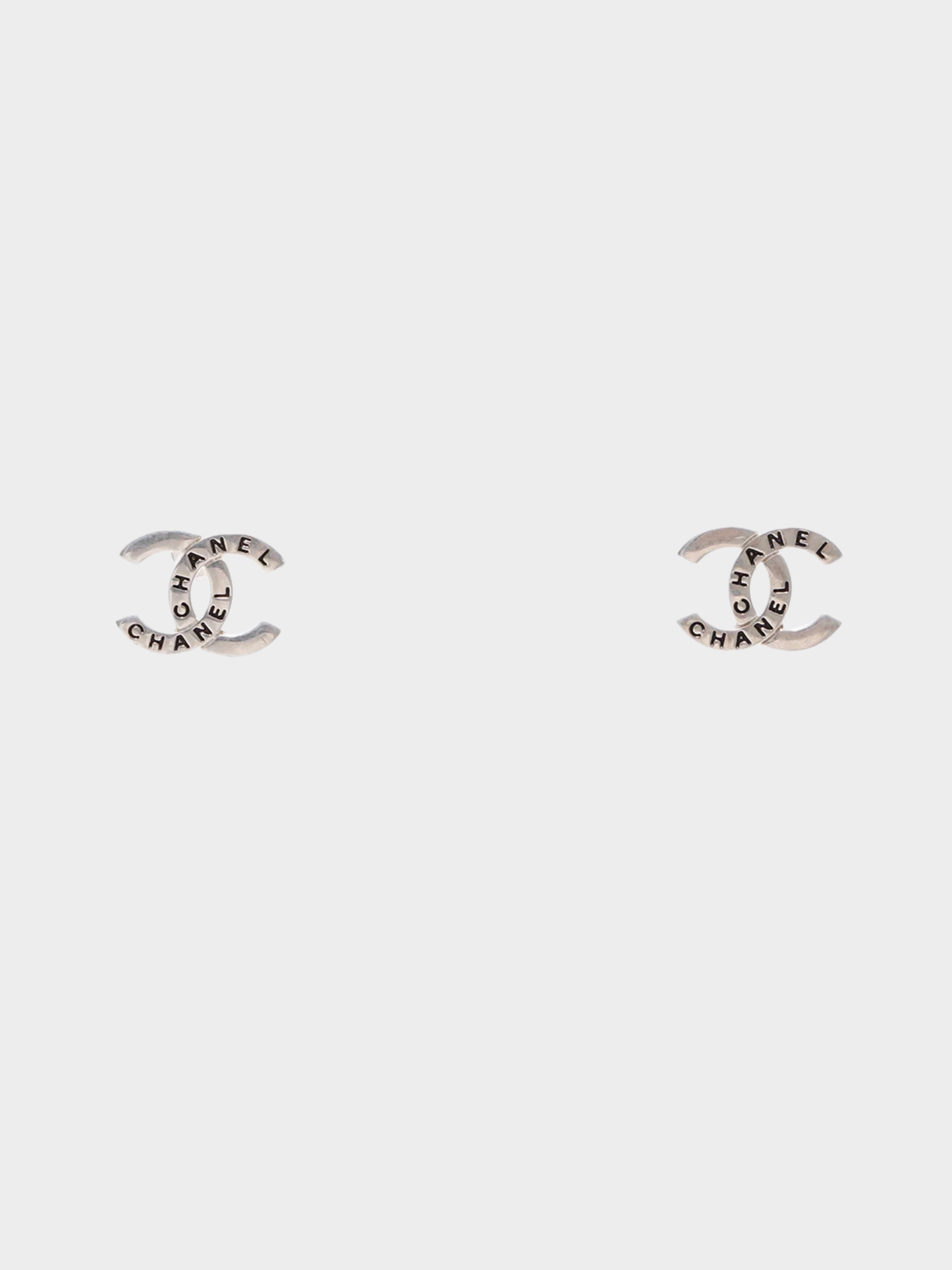 Chanel AW 1998 Silver Black Enamel Alphabet CC Stud Earrings