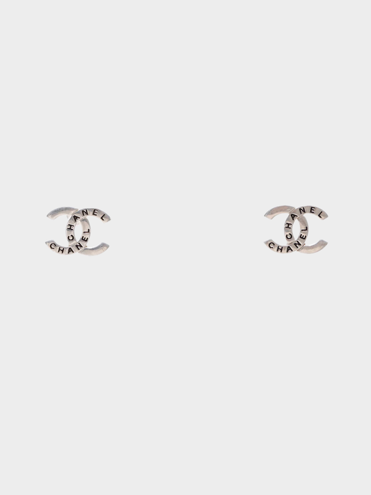 Chanel AW 1998 Silver Black Enamel Alphabet CC Stud Earrings