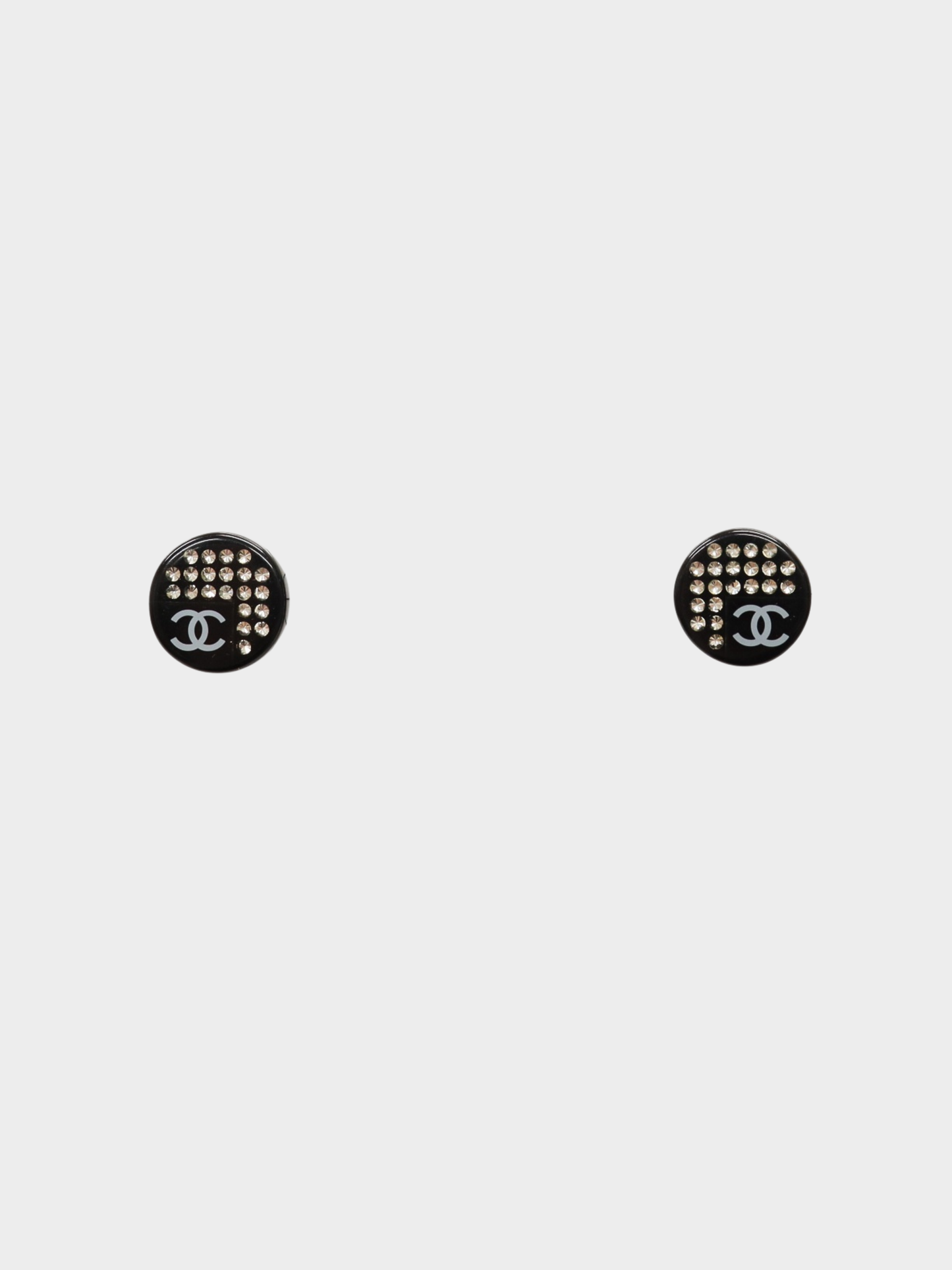 Chanel 2005 Black Rhinestone COCO Round Earringsv